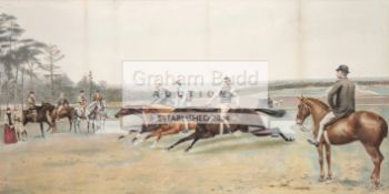After Godfrey Douglas Giles (1857-1941) MORNING TRIAL ON THE GALLOPS large colour lithograph,