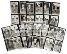 A selection of Wimbledon b&w tennis postcards of tennis legends, including Ward, Dupont, Bundy,
