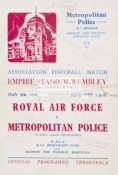 A signed Wartime Royal Air Force v Metropolitan Police Football match programme,