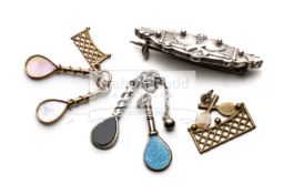 Five jewellery items relating to Ping pong or Whiff Whaff which was invented circa 1901,