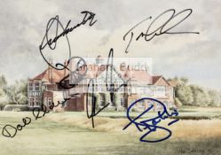 Large postcard of the clubhouse at Royal Lytham & St Annes Golf Club signed by seven Open