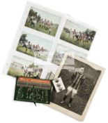 Football ephemera, comprising a trio of Edwardian waistcoat buttons with football scenes,