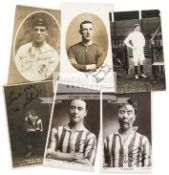 Six autographed football postcards, England international Sam Chedgzoy,