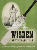 Advertisement poster for Wisden 'Autograph' cricket bats, featuring a portrait of John Wisden,