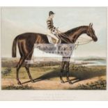 Victorian colour lithograph of Iroquois the 1881 Derby & St Leger winner with Fred Archer up,