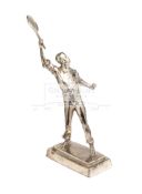 A handsome silvered-bronze gentleman tennis player figurine,