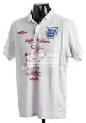 A white England replica jersey signed by nine members of the 1966 World Cup winning team,