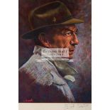 *** Clark (20th century) PORTRAIT OF LESTER PIGGOTT Signed by the artist, coloured pastels,