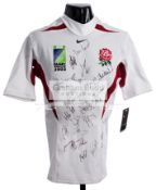 An England Rugby 2003 World Cup autographed unnumbered spare match shirt bearing the England,