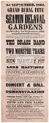 Rare poster advertising a Grand Rural Fete at Seaton Delaval Gardens on Monday 1st September 1862,