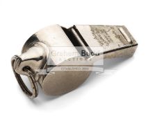 A 1974 Football World Cup Final whistle,used by referee Jack Taylor,