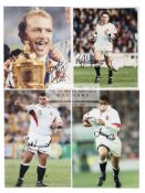 Sixteen signed photographs of England rugby stars, comprising 12 by 8in. and 10 by 8in.