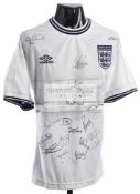 A team-signed white England International Euro 2000 replica jersey,