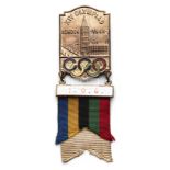 London 1948 Olympic Games IOC official's badge, gilt-metal, designed with Olympic Rings,