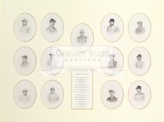 Great jockeys of the 19th century, 13 engravings circa 1880-1890, comprising Thomas Aldcroft,