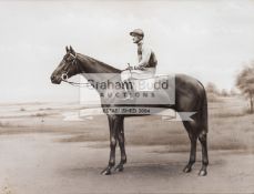 Two photogravures of Bernard "Brownie" Carslake mounted on two of his St Leger winners Keysoe and