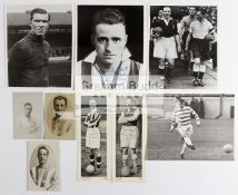 Signed football photographs, postcards and pictures, some housed in three photograph albums,