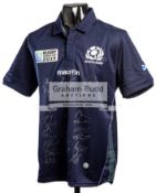 A squad signed Rugby World Cup 2015 Scotland jersey, 31 signatures in silver marker pen,