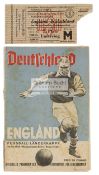 Programme and ticket for the infamous Germany v England international match played in Berlin 14th