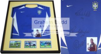 Brazil Legends Pele, Ronaldinho & Ronaldo signed replica shirt,