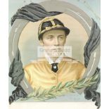 A colour memorial lithograph of the jockey Fred Archer circa 1886,
