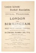 Four-page First World War period programme played at Upton Park: London Schools v Birmingham