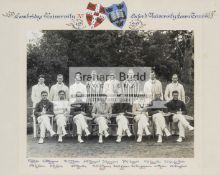 Framed photograph of the Cambridge v Oxford varsity lawn tennis teams in 1929,