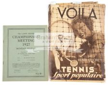 1927 Wimbledon programme Monday 4th July, a rare copy,