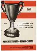 Match programme for the 1970 ECWC Final between Manchester City and Gornik Zabrze Played 29 April