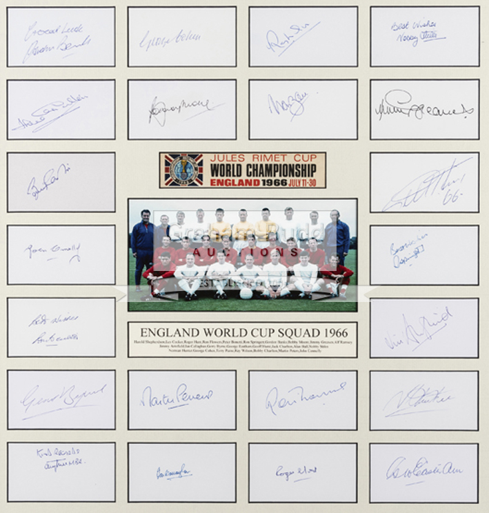 A framed England 1966 World Cup display fully-signed by the 22-man playing squad, - Image 2 of 2