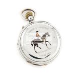 A Victorian silver cased pocket watch with enamel decoration of the 1881 Derby winner Iroquois with