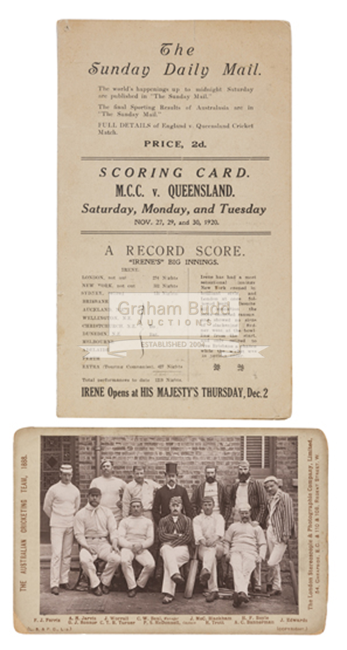 Victorian cabinet card with team-group photograph of the 1888 Australian cricket team,