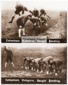 Two postcards with photographic depictions of the Tottenham Hotspur football team's training regime,