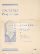 Rare England v Wales wartime international programme played at Nottingham Forest 26th April 1941