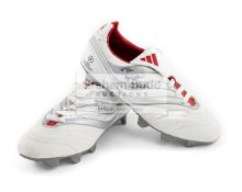 David Beckham signed pair of white and red Adidas Traxion Champions league football boots,