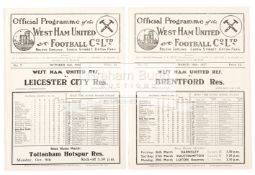 Two West Ham United reserves home programmes from the 1936/37 season,