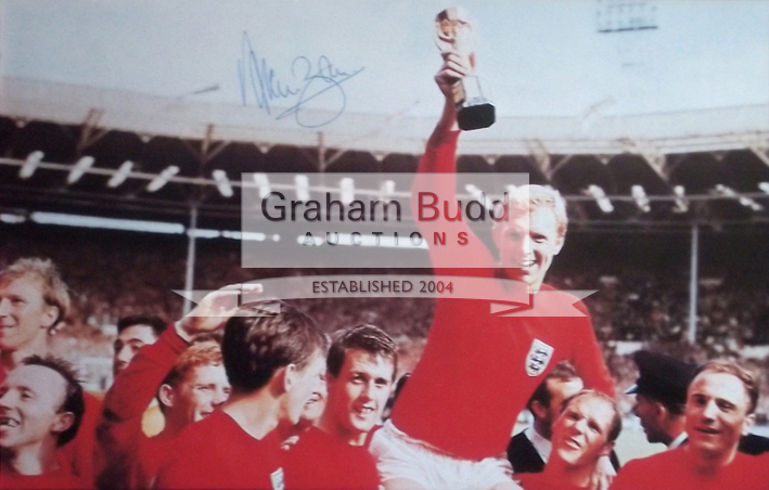 England 1966 World Cup Winners Iconic Photo Bobby Moore on players' shoulders holding the Jules - Image 2 of 2