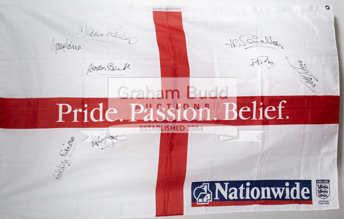 Large England supporter's flag signed by 1966 World Cup winning players,