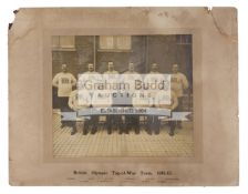An official photograph of the British Olympic Tug-of-War team 1912-13, the image 24 by 28cm.
