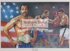 Ken Norton signed boxing print, the artwork by Meadows and dated 2000,