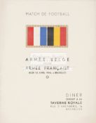 A rare signed menu card for the Football match played in Brussels between the Belgium Army & French