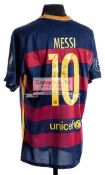 Lionel Messi signed Barcelona replica jersey, signed to the reverse No.