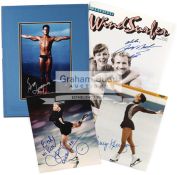 Signed photographs of the figure skaters Nancy Kerrigan and Oksna Baiul, both 10 by 8in.