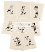 A group of eight original caricatures drawings by Hobbs of Tottenham Hotspur footballers,