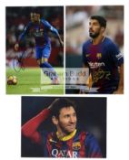 A group of there signed colour photographs of FC Barcelona footballers,