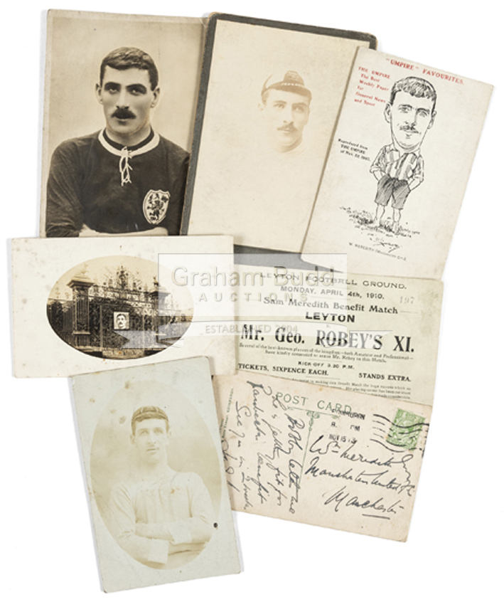 A group of six postcards/photographs relating to the footballing brothers Billy & Sam Meredith,