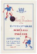 Match programme for a 1937 International between Scotland and England,