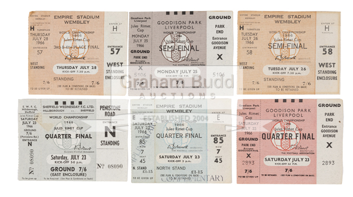 Six 1966 World Cup tickets, comprising quarter-finals played at Wembley,
