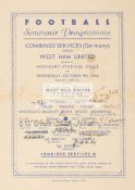 Autographed wartime football programme Combined Services XI v West Ham United,