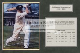 Sir Don Bradman signed colour photograph display,